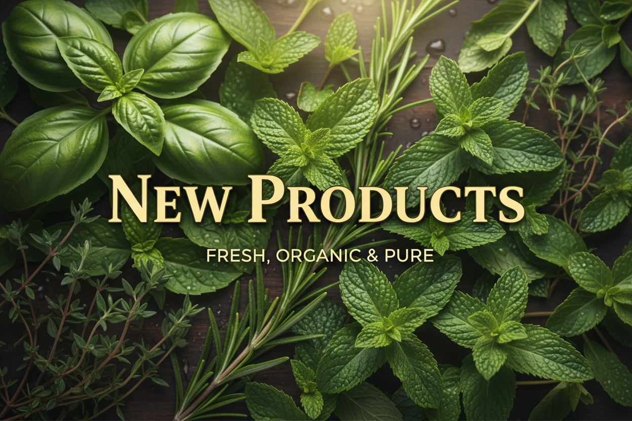 New Products, make this stand out with a herbal feel, with herbal background and realistic 